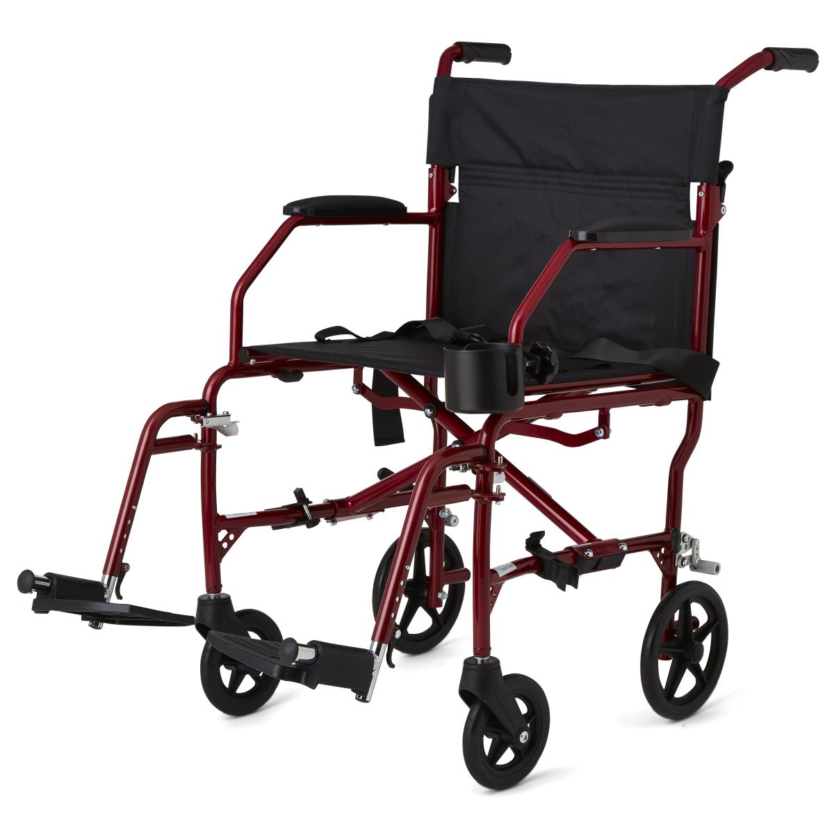 Medline Ultralight Transport Mobility Wheelchair, 19" Wide Seat, Permanent Desk-Length Arms, Swing Away Footrests