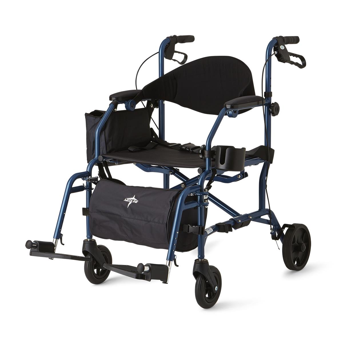 Medline Combination Rollator and Transport Chair, Desk-Length Arms, Swing Away Footrests