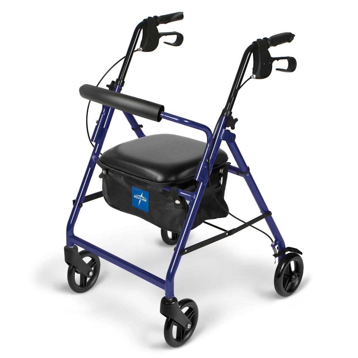 Medline Durable Aluminum Fold Up Mobility Rollator Walker with 6 Inch Wheels and Seat for Adults