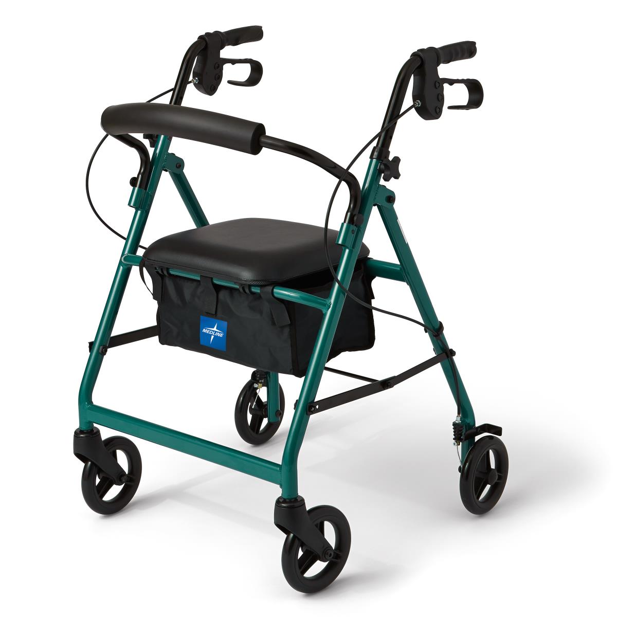 Medline Durable Aluminum Fold Up Mobility Rollator Walker with 6 Inch Wheels and Seat for Adults