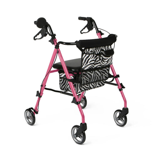 Medline Posh Pink Zebra Rollator Lightweight Foldable