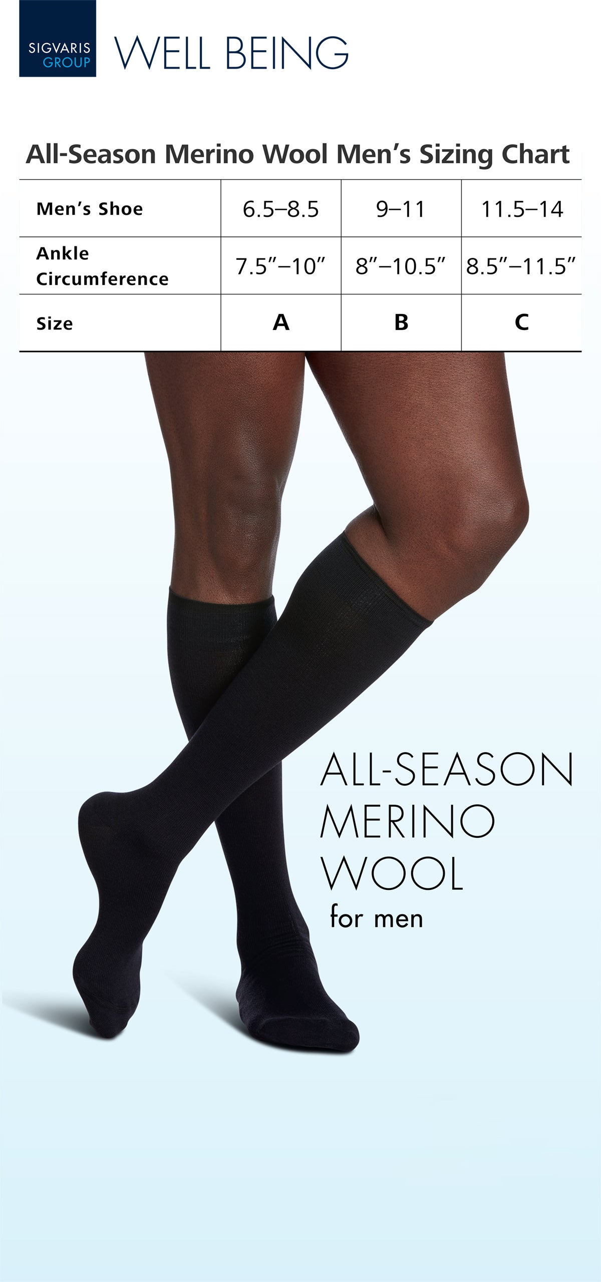 Sigvaris Men's All-Season Merino Wool Calf 15-20 mmHg
