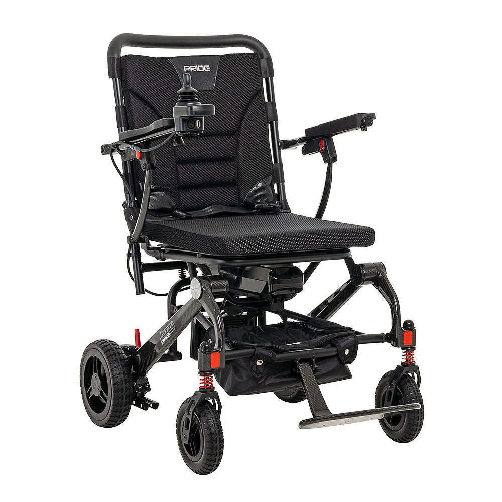 Pride Jazzy Carbon folding power wheelchair in Black, right side view
