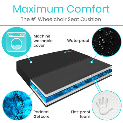 Vive Wheelchair Gel Seat Cushion - Back Support Comfort and Pain Relief