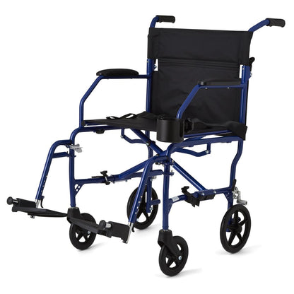 Medline Ultralight Transport Mobility Wheelchair, 19" Wide Seat, Permanent Desk-Length Arms, Swing Away Footrests