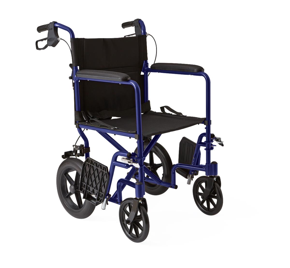 Medline Lightweight Transport Chair Adult Folding Wheelchair with 12" Wheels