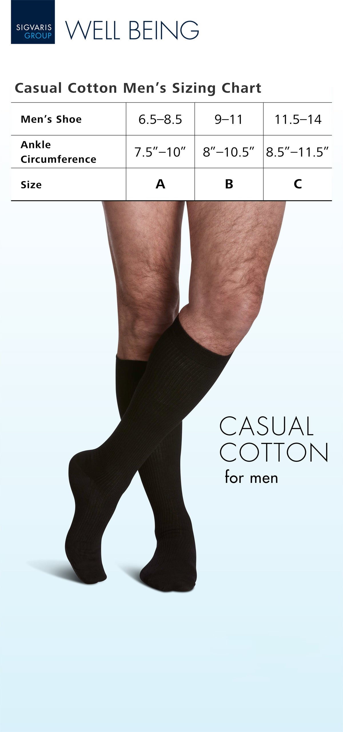 Sigvaris Casual Cotton men's knee high size chart