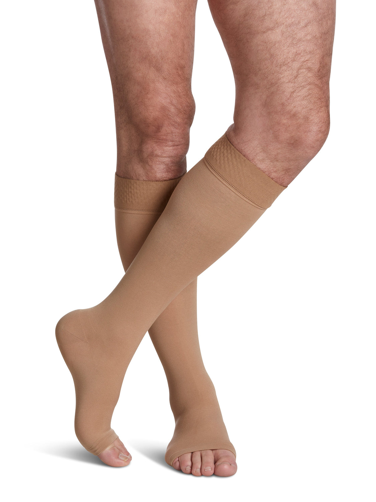 Sigvaris Men's Essential Opaque Plus Calf Open-Toe with Grip-Top