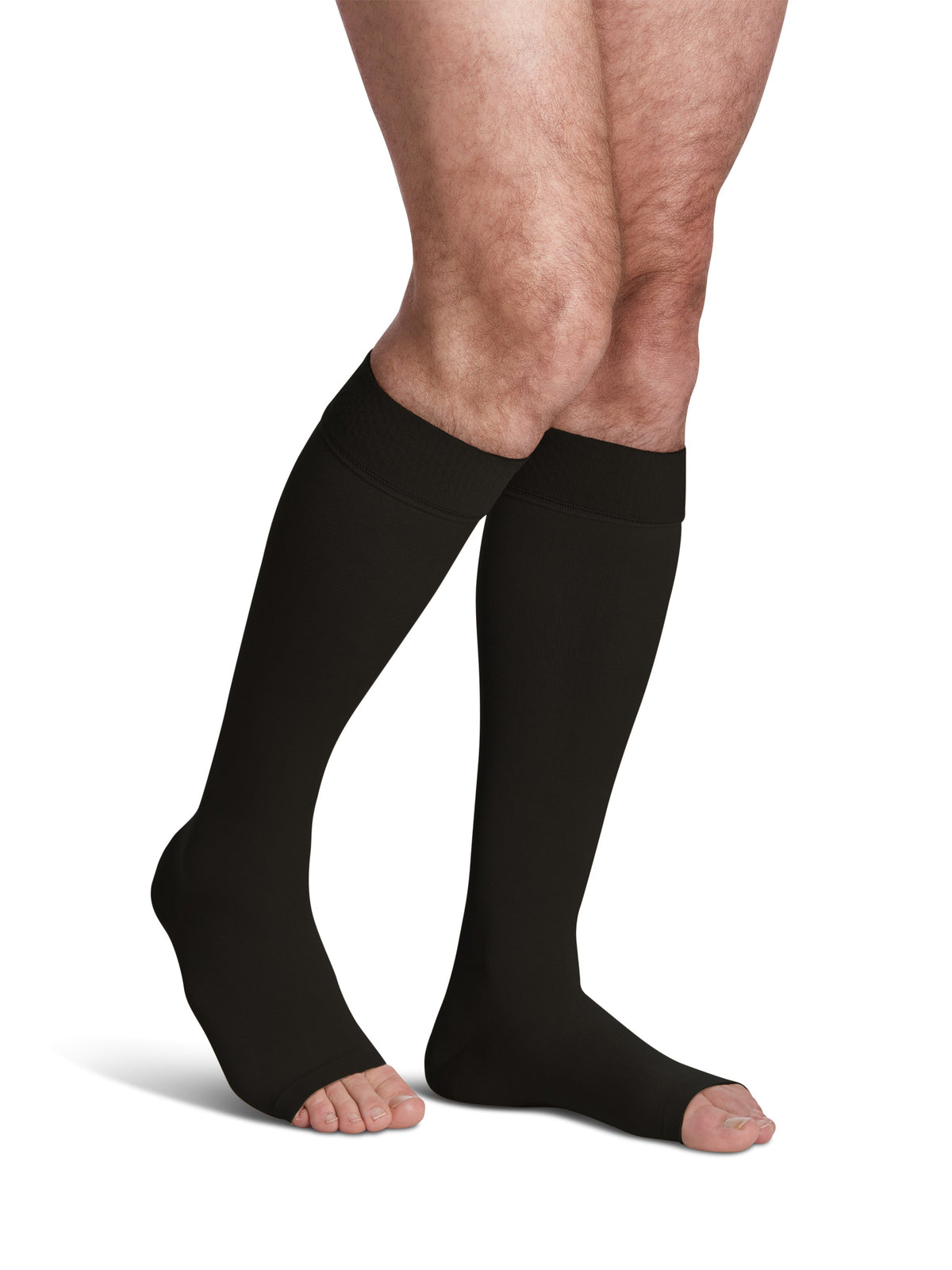 Sigvaris Men's Essential Opaque Plus Calf Open-Toe with Grip-Top