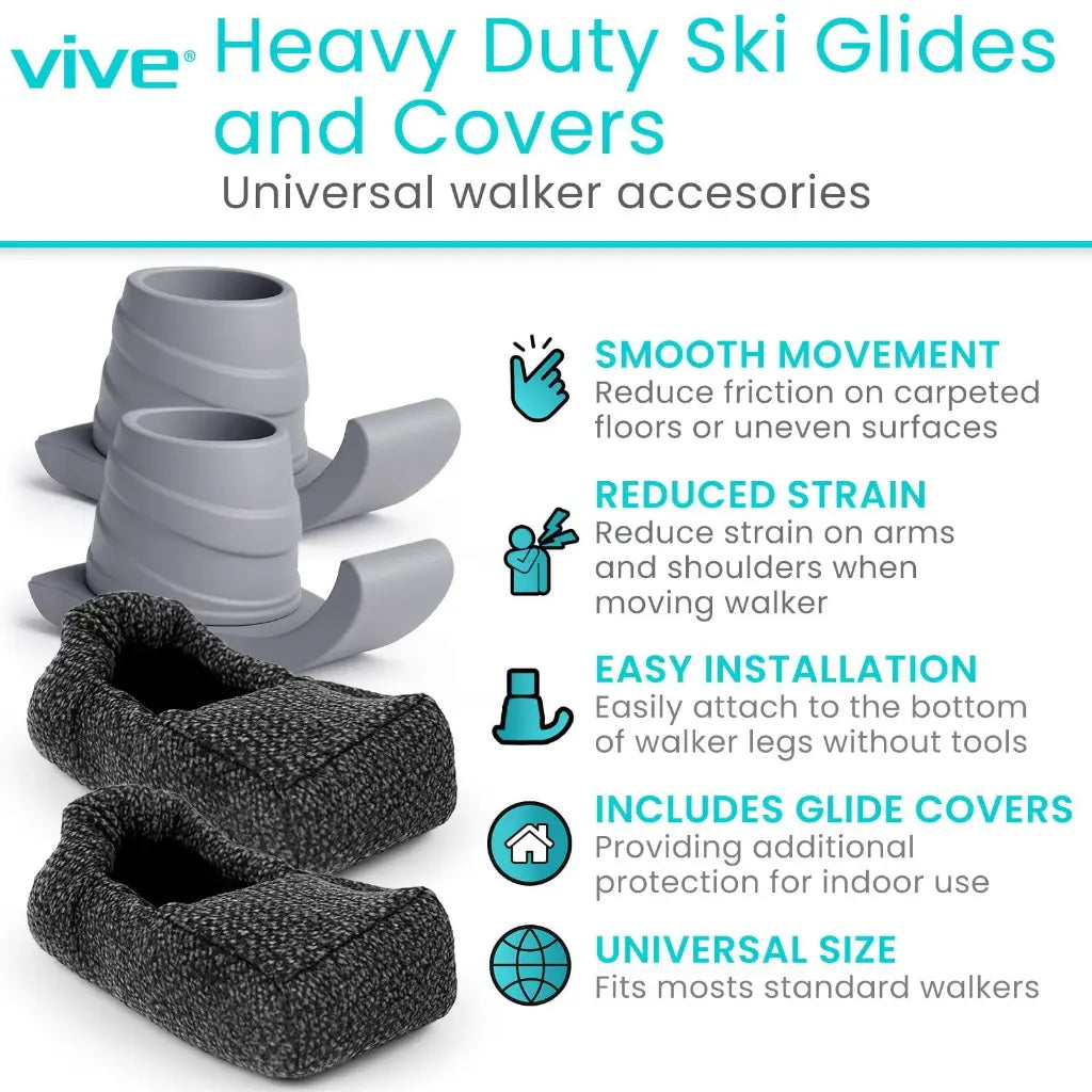 Vive Walker Ski Glides and Covers Heavy Duty