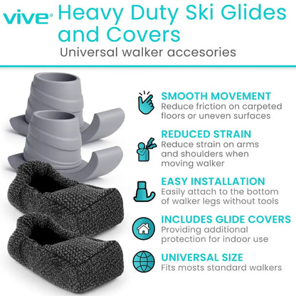 Vive Walker Ski Glides and Covers Heavy Duty