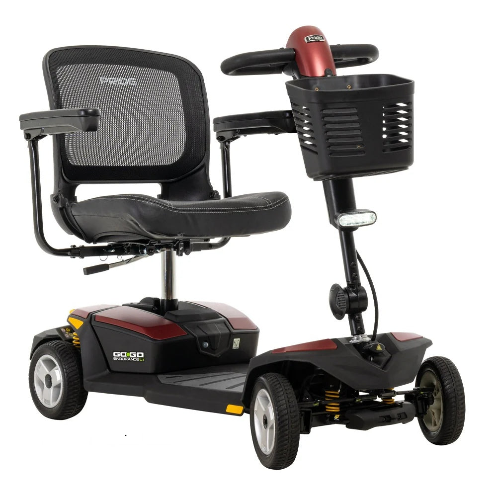 Pride Go Go Endurance Li travel scooter in Red, right side view