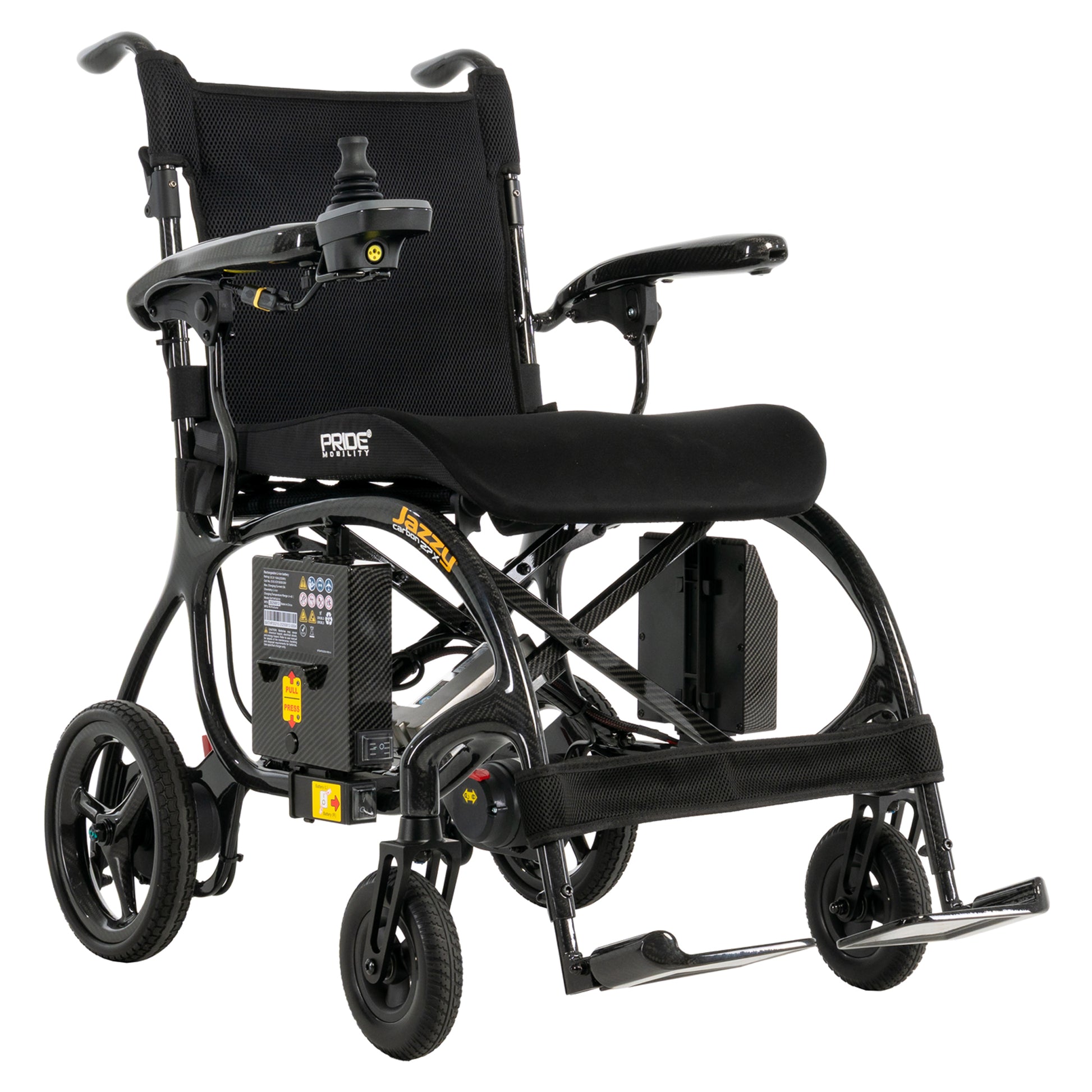 Pride Jazzy Carbon 27X folding power wheelchair in black