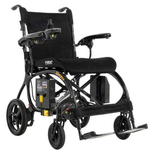 Pride Jazzy Carbon 27X folding power wheelchair in black