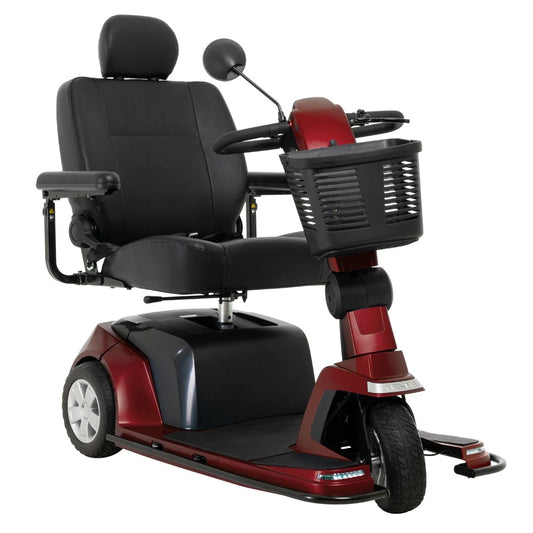 Pride Maxima 3-wheel heavy duty scooter in Garnet Red, right side view