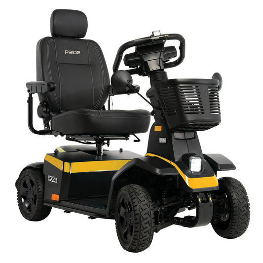 Pride PX4 power wheelchair in Sunflower, right side view