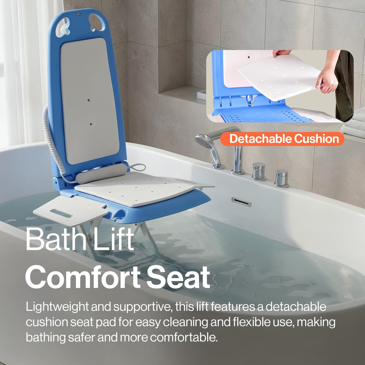Bath lift folded for storage