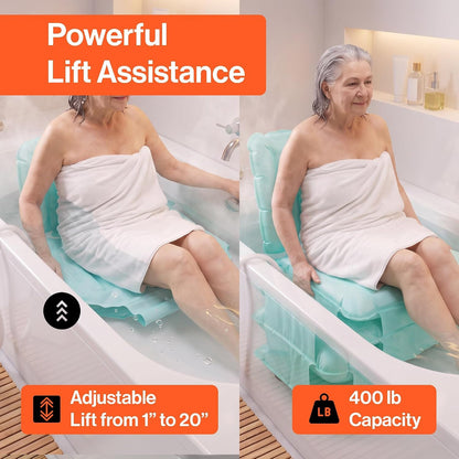 Inflatable bath lift in raised position