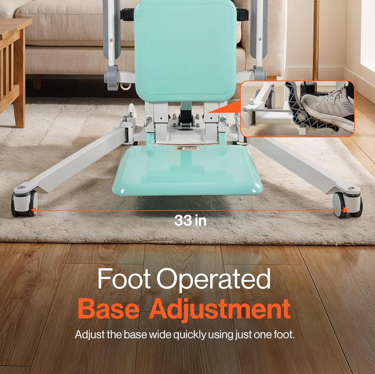 Transfer floor lift in raised position