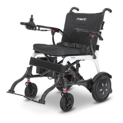 WHILL Modo Breeze folding electric wheelchair, three-quarter left view